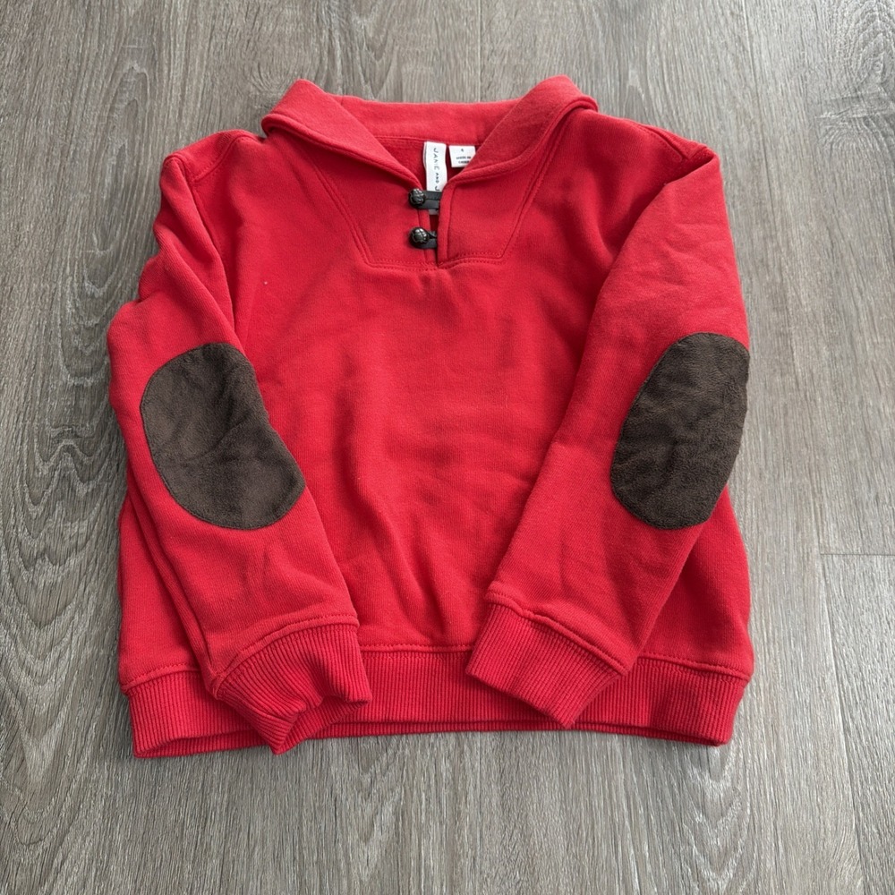 Janie And Jack Boys Sweatshirt Cozy Shawl Collar Pullover Holiday Red Size 4 - Picture 1 of 7